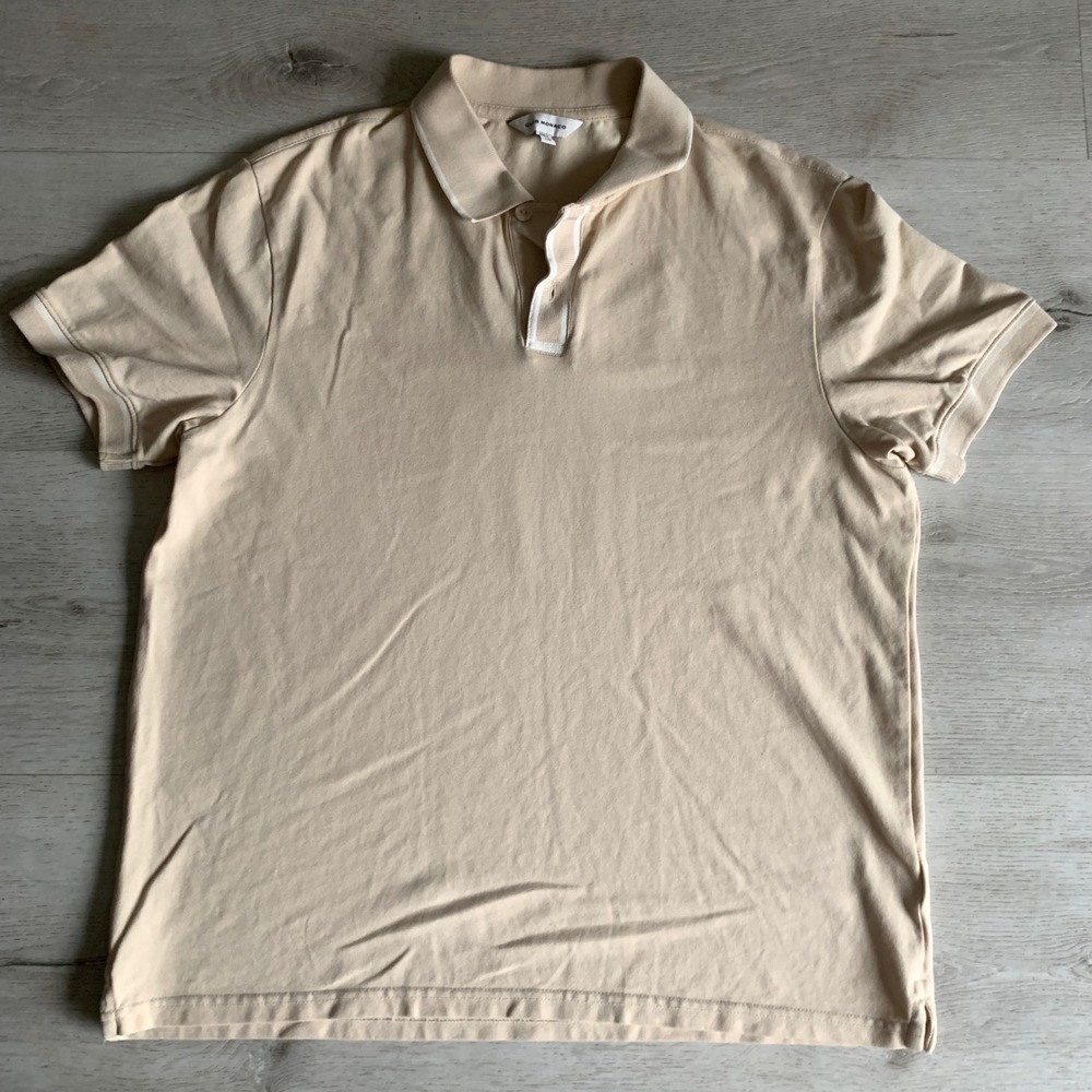 Club Monaco Mens Beige Pique Cotton Polo Shirt Short Sleeve Tipped Collar Large‎